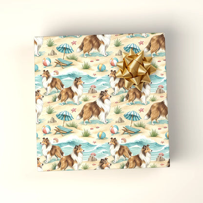 Beach Day Sheltie Wrapping Paper — wrapped gift presentation