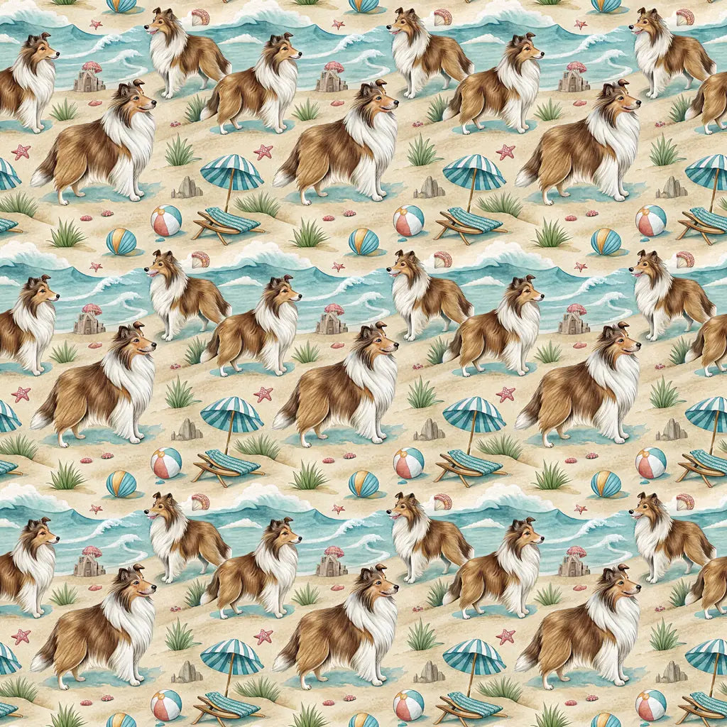 Beach Day Sheltie Wrapping Paper — repeating pattern tile