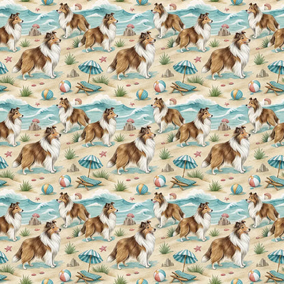 Beach Day Sheltie Wrapping Paper — repeating pattern tile