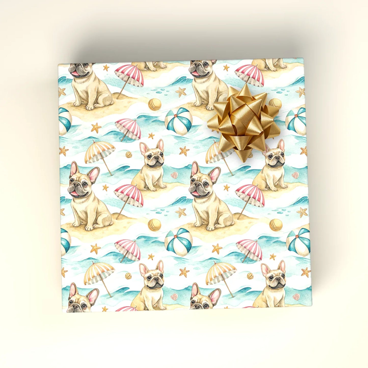 Beach Day French Bulldog Wrapping Paper — wrapped gift presentation