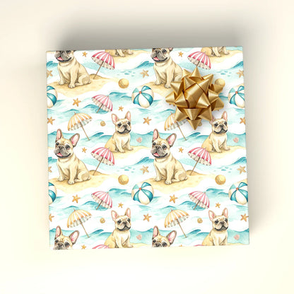 Beach Day French Bulldog Wrapping Paper — wrapped gift presentation