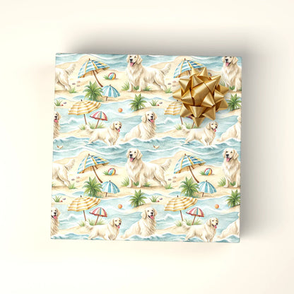 Beach Day Golden Retriever Wrapping Paper — wrapped gift presentation