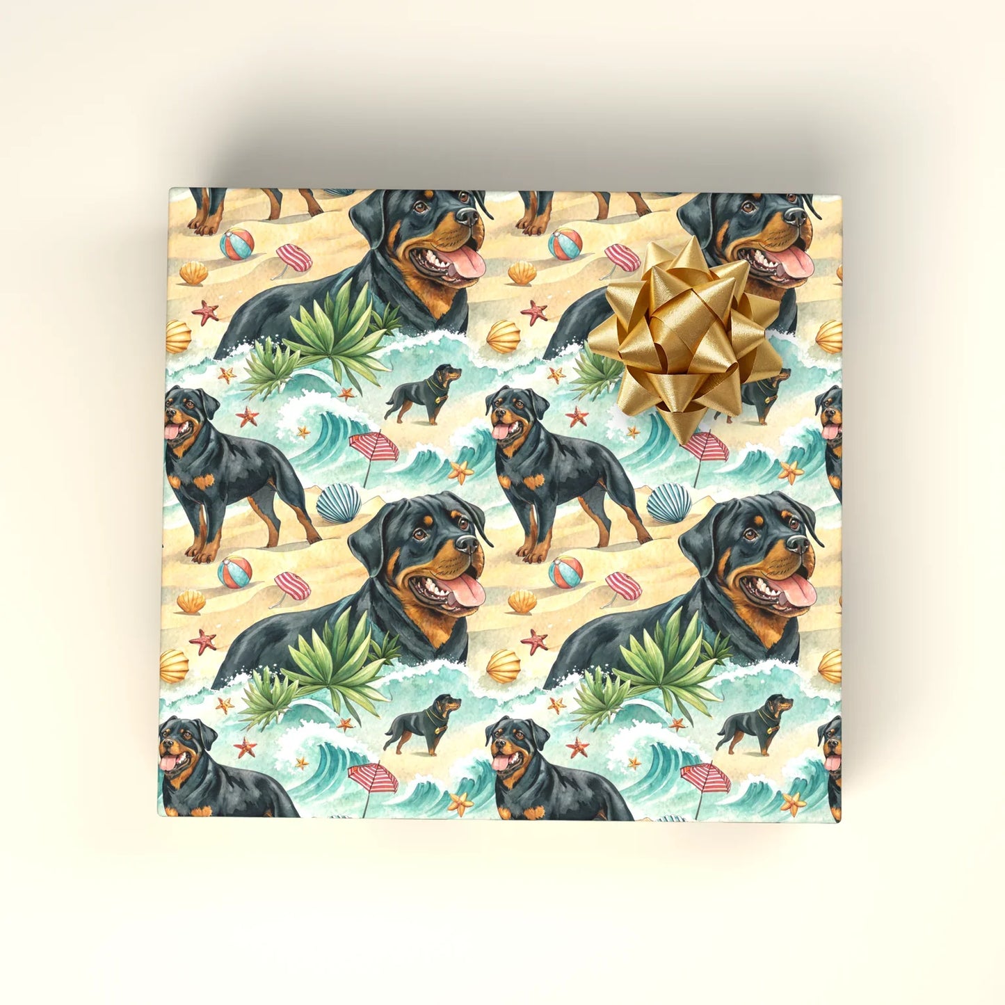 Beach Day Rottweiler Summer Wrapping Paper — wrapped gift presentation