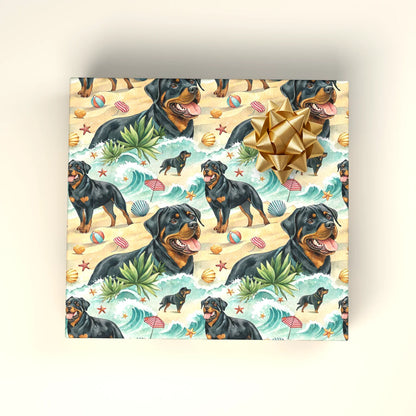 Beach Day Rottweiler Summer Wrapping Paper — wrapped gift presentation