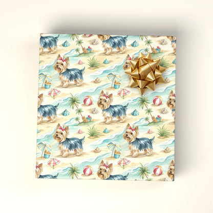Beach Day Yorkie Wrapping Paper — wrapped gift presentation