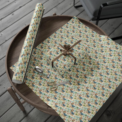 Beach Day Yorkie Wrapping Paper — gift wrapping presented on a wooden table