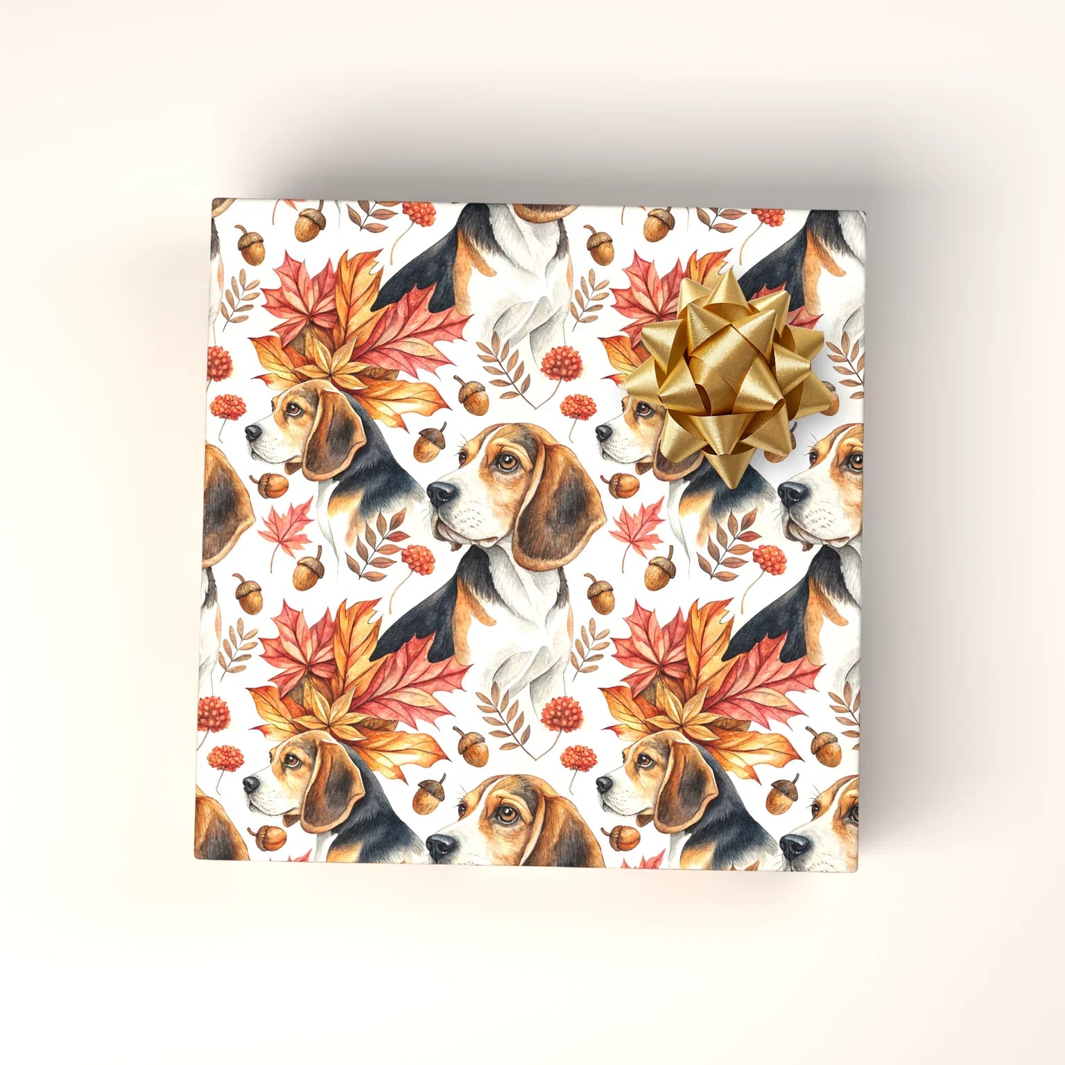 Beagle Autumn Leaves Wrapping Paper — wrapped gift presentation