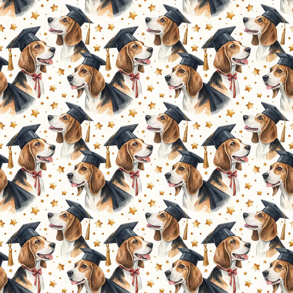 Beagle Graduation Wrapping Paper — repeating pattern tile