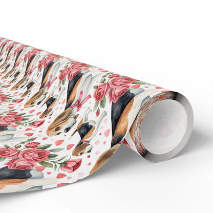 Beagle Valentine Wrapping Paper with Roses and Bows — paper roll