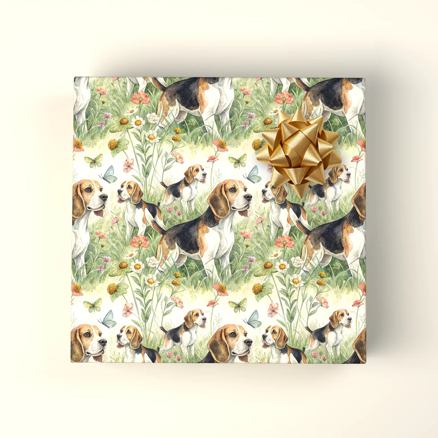 Beagle Wildflower Wrapping Paper — wrapped gift presentation