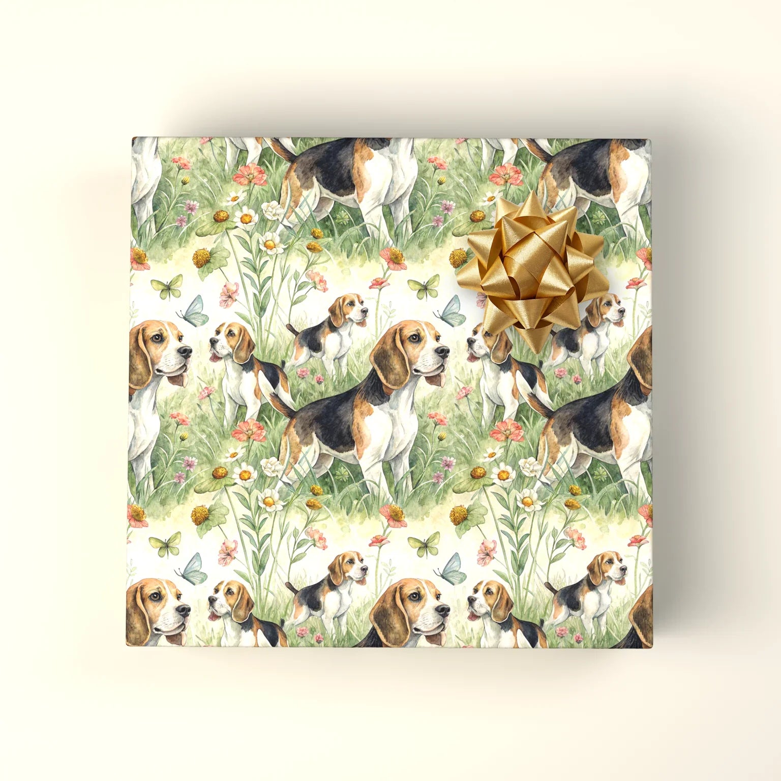 Beagle Wildflower Wrapping Paper — wrapped gift presentation