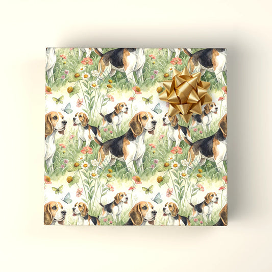 Beagle Wildflower Wrapping Paper — wrapped gift presentation