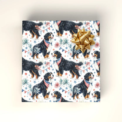 Bernese Mountain Dog Americana Wrapping Paper — wrapped gift presentation