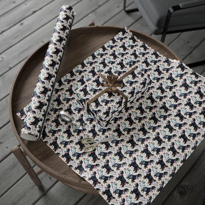 Bernese Mountain Dog Americana Wrapping Paper — gift wrapping presented on a wooden table