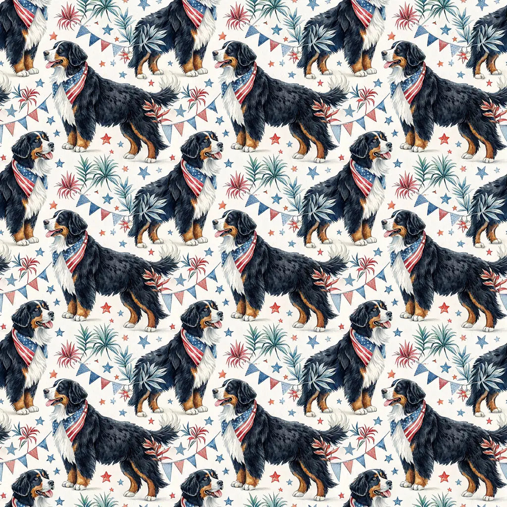 Bernese Mountain Dog Americana Wrapping Paper — repeating pattern tile