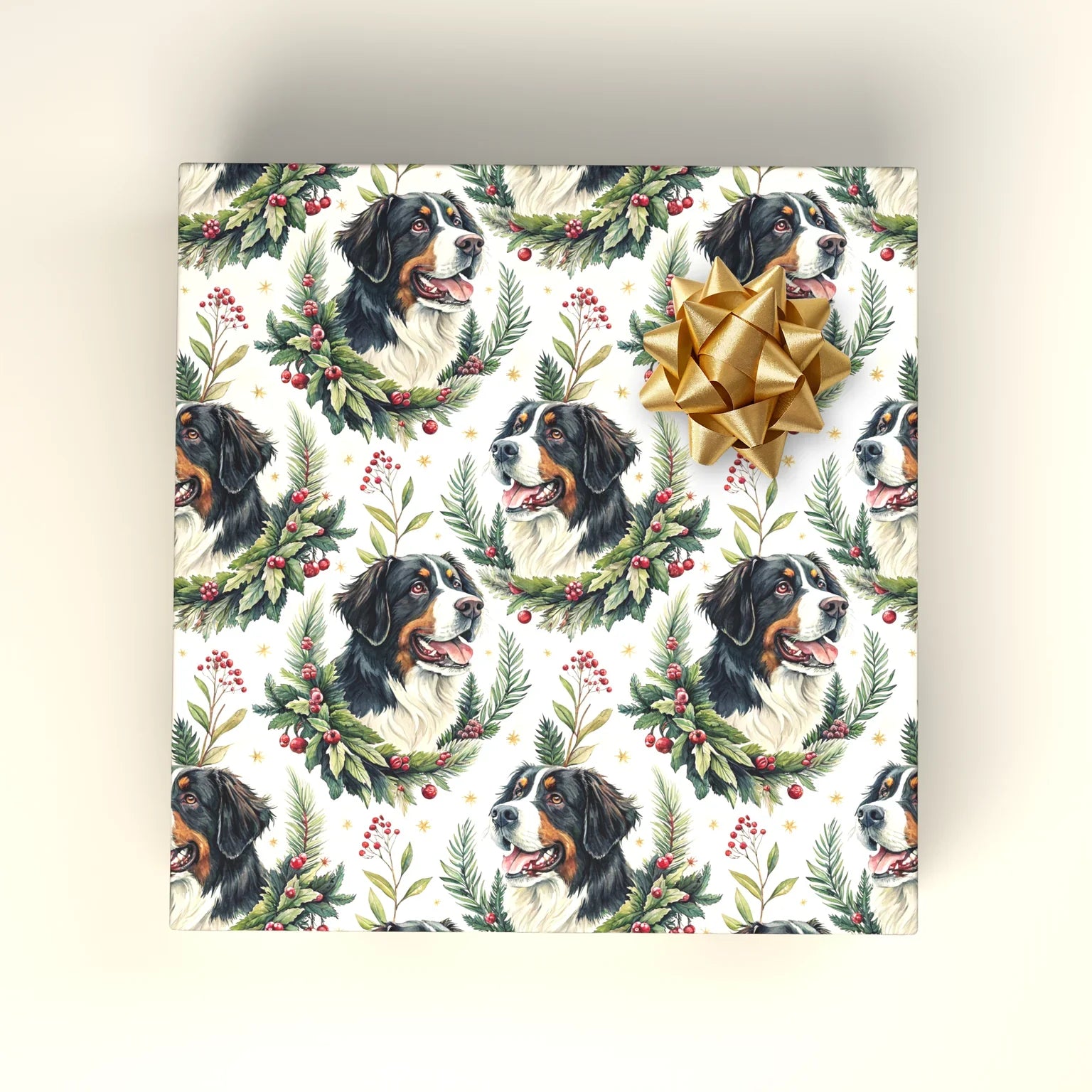 Bernese Mountain Dog Christmas Wrapping Paper — wrapped gift presentation
