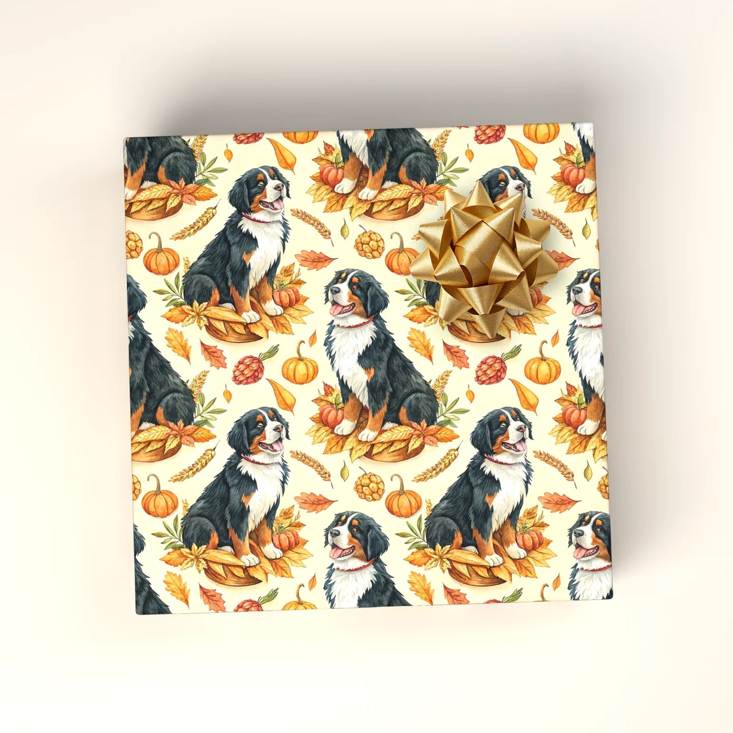 Bernese Mountain Dog Fall Harvest Wrapping Paper — wrapped gift presentation