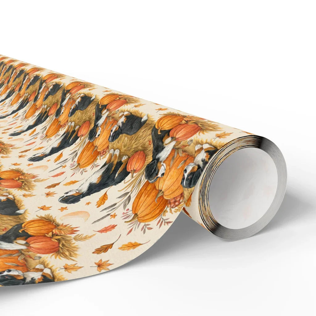 Bernese Mountain Dog Fall Pumpkin Patch Wrapping Paper — paper roll