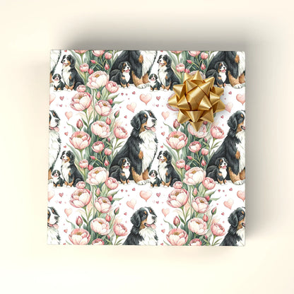 Bernese Mountain Dog Floral Wrapping Paper — wrapped gift presentation