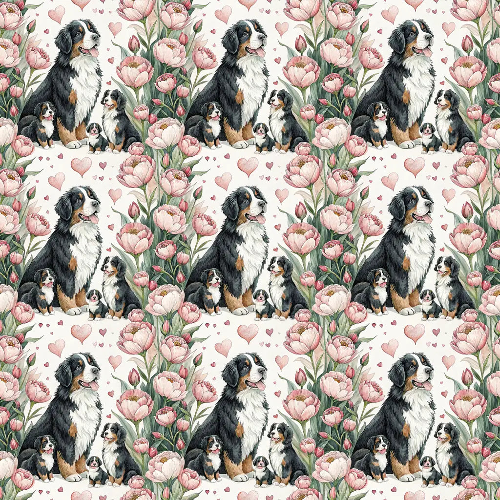 Bernese Mountain Dog Floral Wrapping Paper — repeating pattern tile