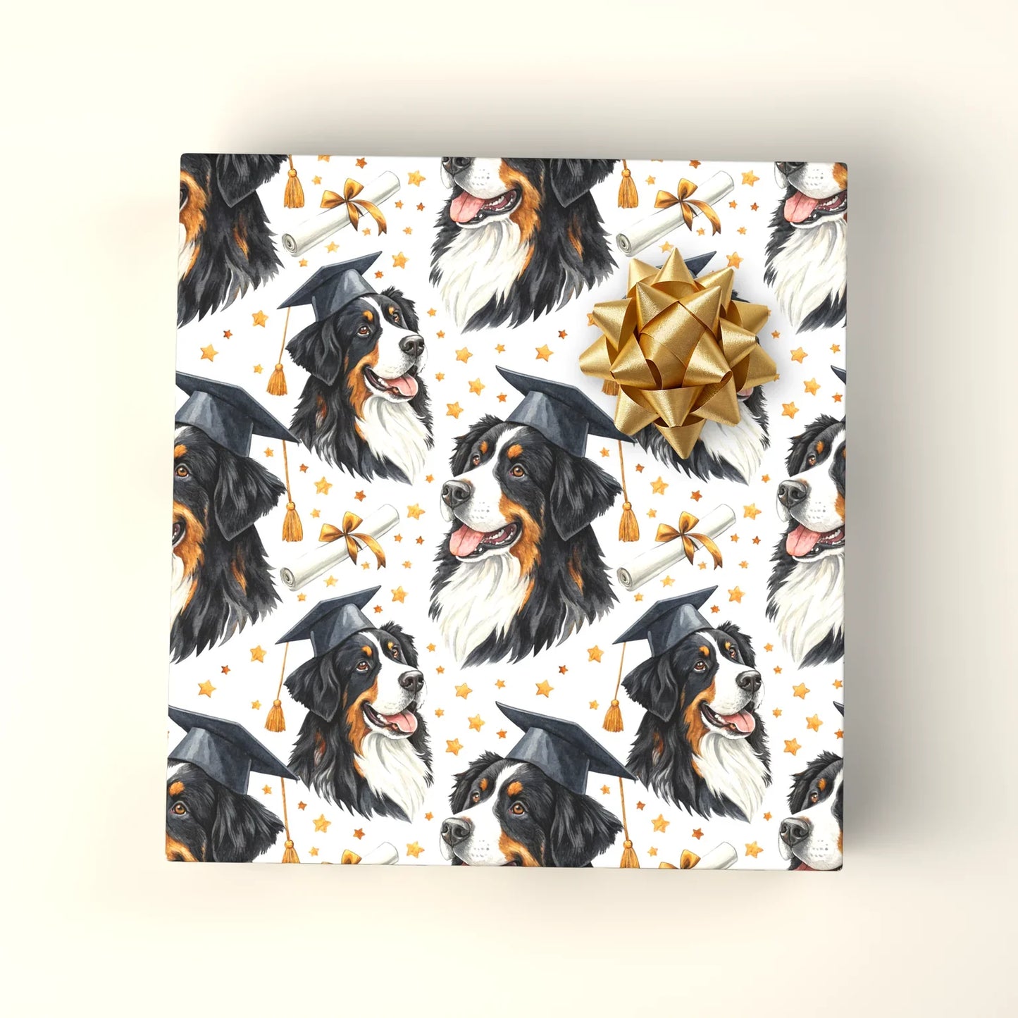 Bernese Mountain Dog Graduation Wrapping Paper — wrapped gift presentation
