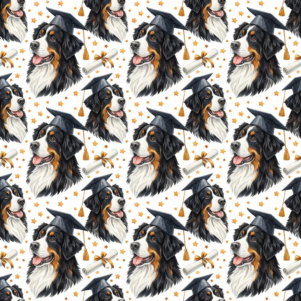 Bernese Mountain Dog Graduation Wrapping Paper — repeating pattern tile