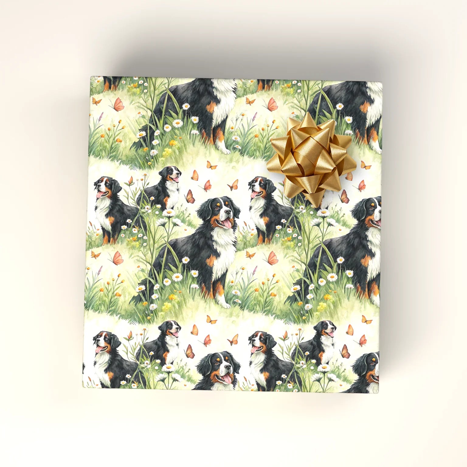 Bernese Mountain Dog Spring Meadow Wrapping Paper — wrapped gift presentation