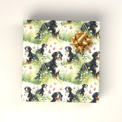 Bernese Mountain Dog Spring Meadow Wrapping Paper — wrapped gift presentation