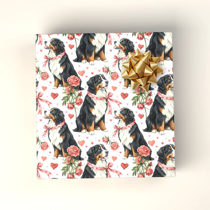 Bernese Mountain Dog Valentine's Day Wrapping Paper — wrapped gift presentation