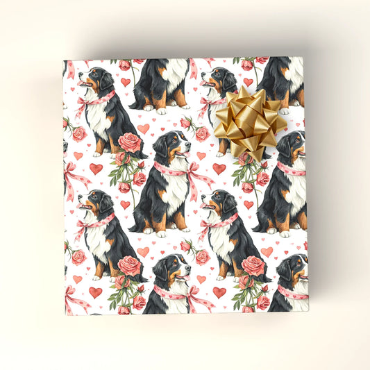 Bernese Mountain Dog Valentine's Day Wrapping Paper — wrapped gift presentation