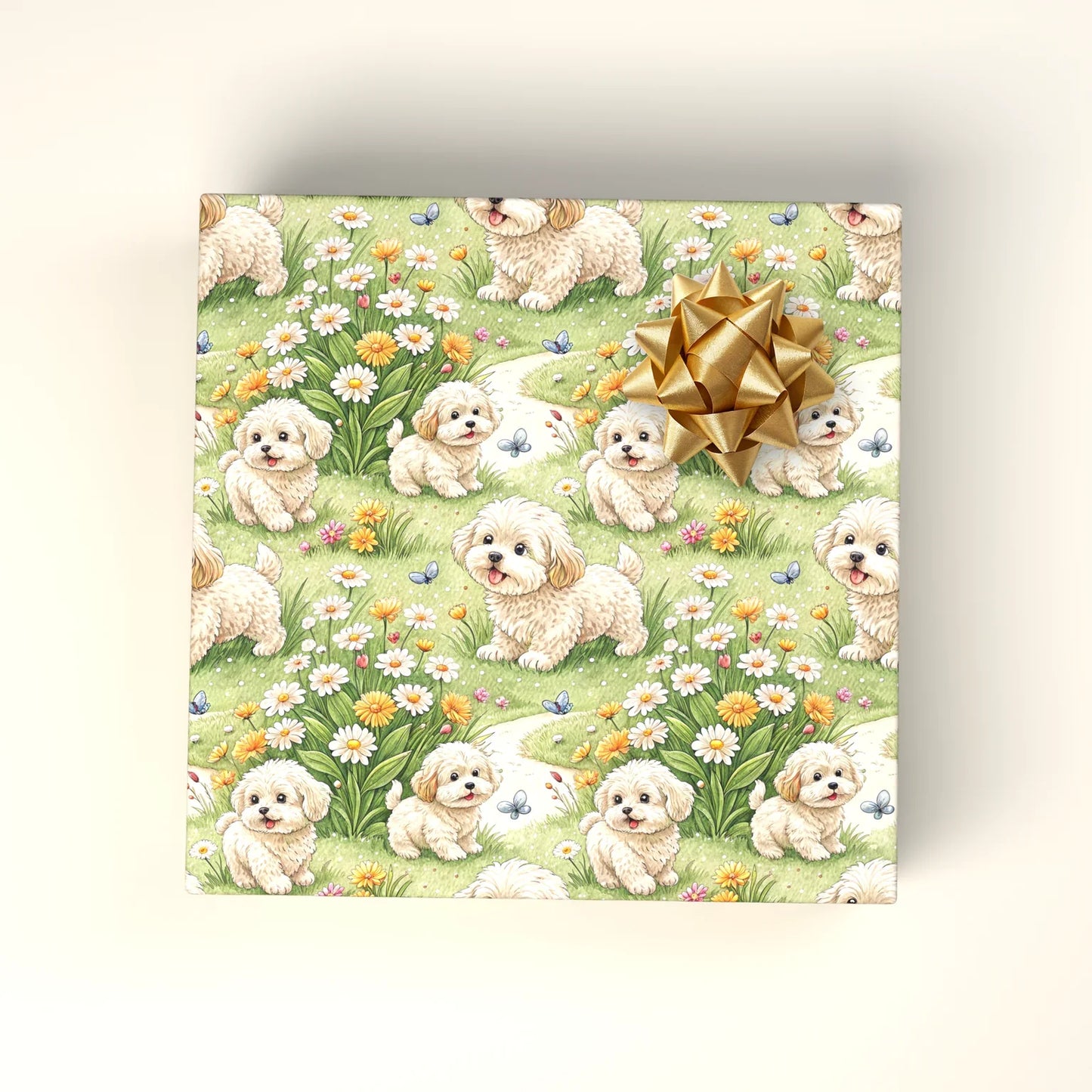 Bichon Frise Spring Garden Wrapping Paper — wrapped gift presentation