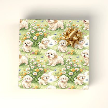 Bichon Frise Spring Garden Wrapping Paper — wrapped gift presentation