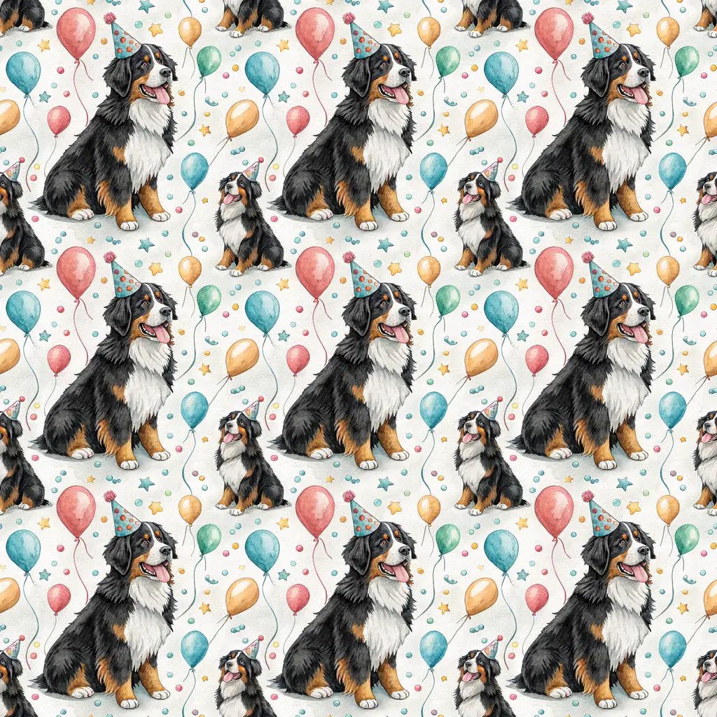 Birthday Bernese Mountain Dog Wrapping Paper — repeating pattern tile