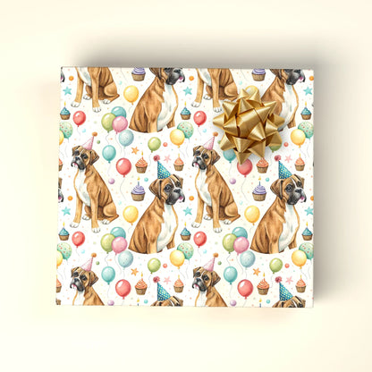 Birthday Boxer Dog Wrapping Paper — wrapped gift presentation