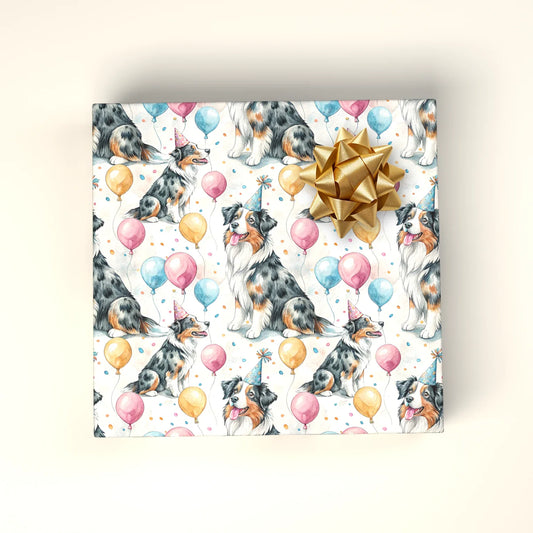 Birthday Boy: Australian Shepherd Birthday Wrapping Paper — wrapped gift presentation