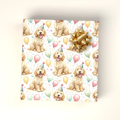 Birthday Party Goldendoodle Wrapping Paper — wrapped gift presentation