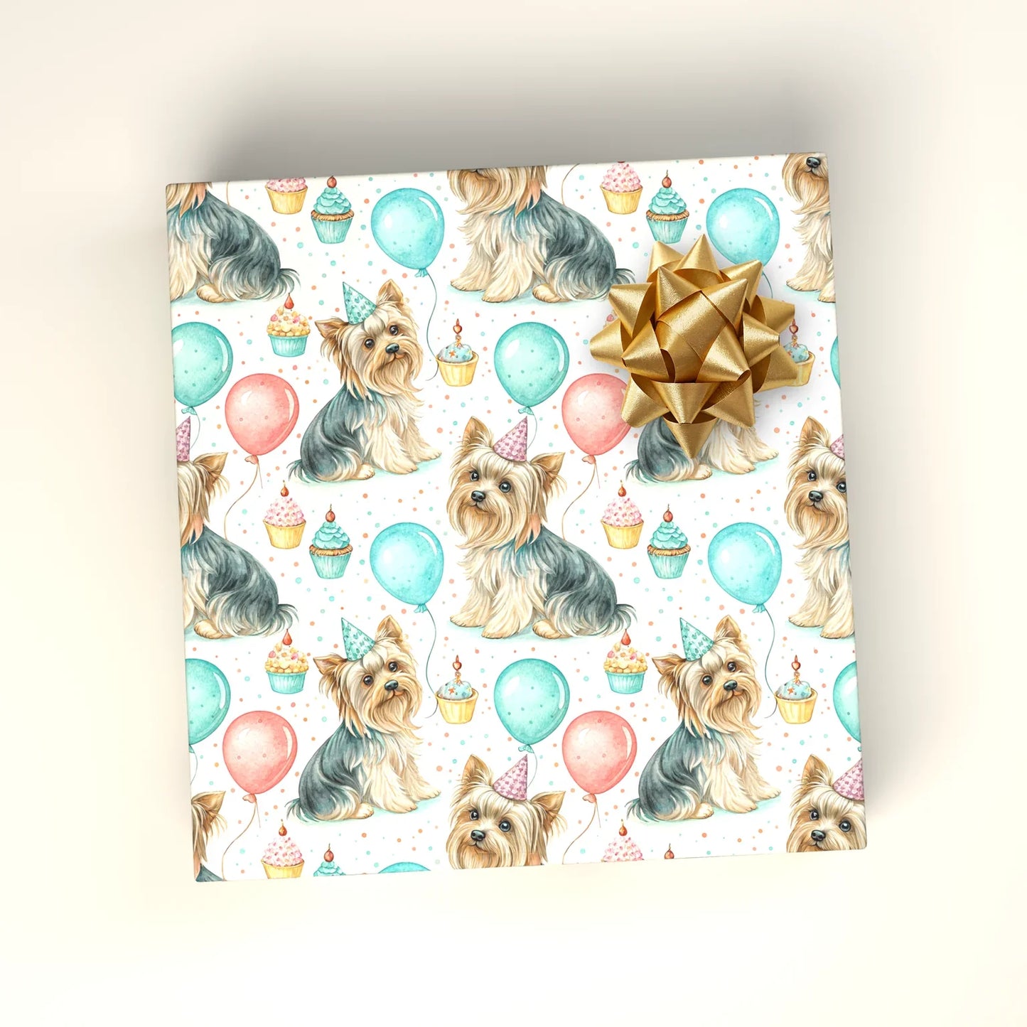 Birthday Party Yorkshire Terrier Wrapping Paper — wrapped gift presentation