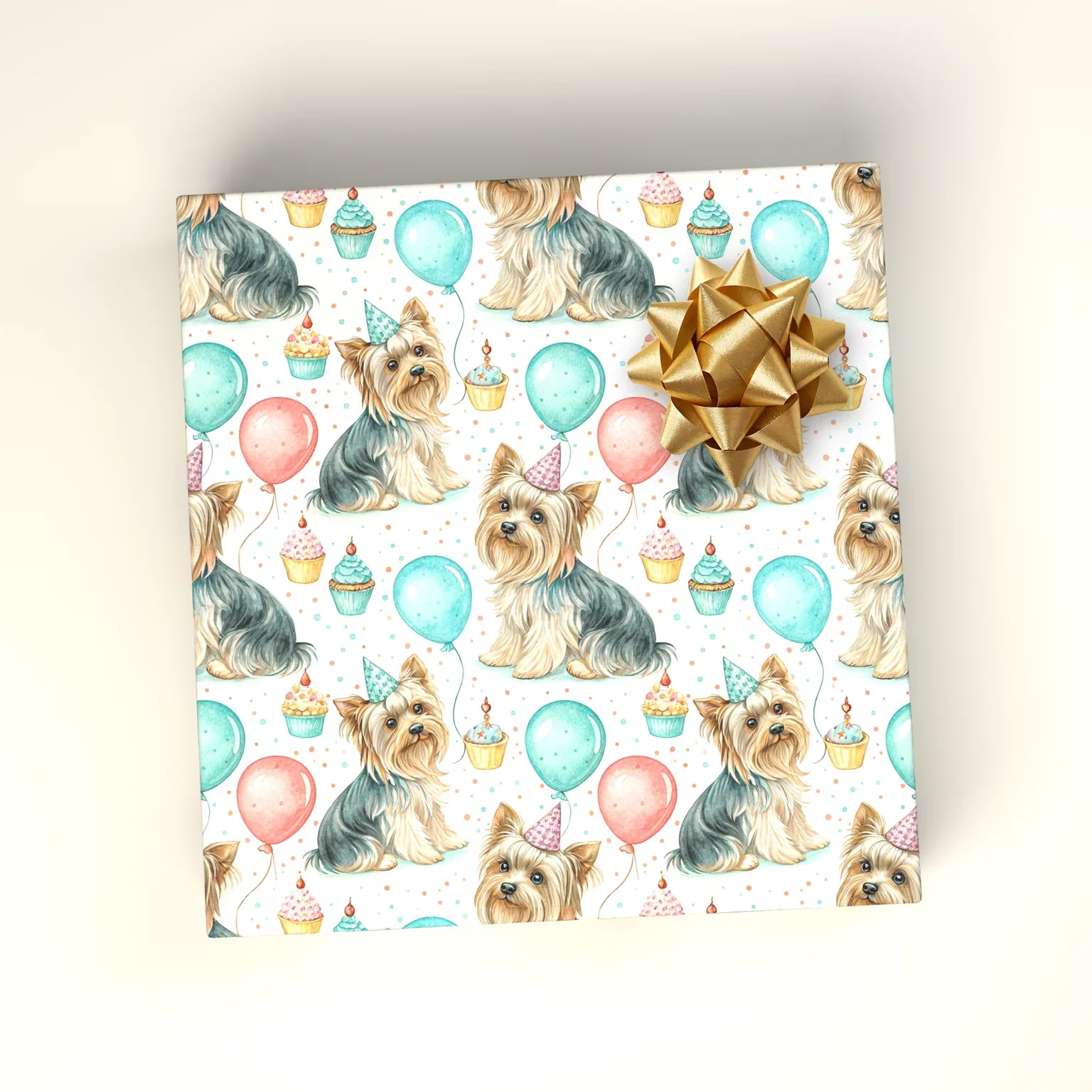 Birthday Party Yorkshire Terrier Wrapping Paper — wrapped gift presentation