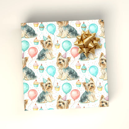 Birthday Party Yorkshire Terrier Wrapping Paper — wrapped gift presentation
