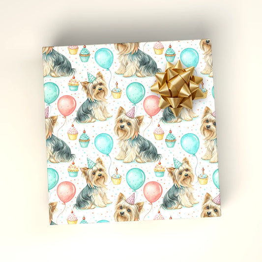 Birthday Party Yorkshire Terrier Wrapping Paper — wrapped gift presentation