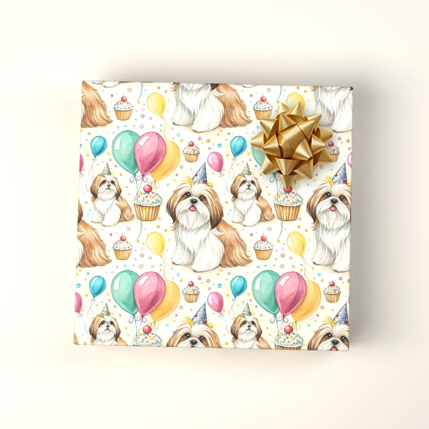 Birthday Shih Tzu Wrapping Paper — wrapped gift presentation