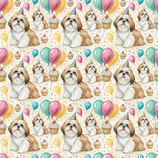 Birthday Shih Tzu Wrapping Paper — repeating pattern tile