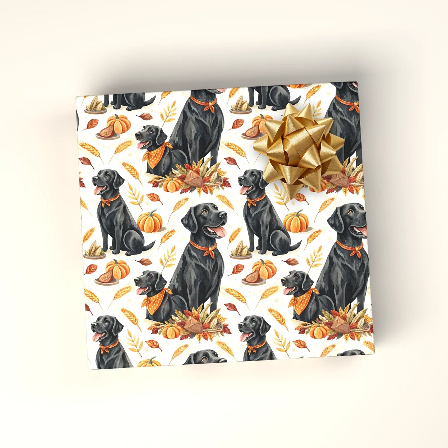 Black Lab Fall Harvest Wrapping Paper — wrapped gift presentation