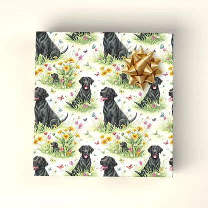 Black Lab in Bloom: Black Labrador Wrapping Paper — wrapped gift presentation
