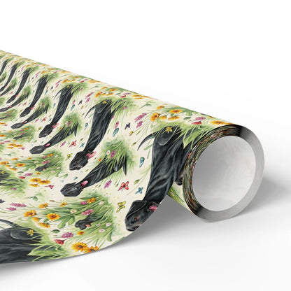 Black Lab in Bloom: Black Labrador Wrapping Paper — paper roll