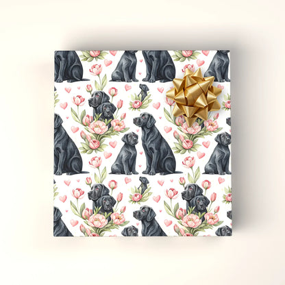 Black Lab in Bloom Wrapping Paper — wrapped gift presentation