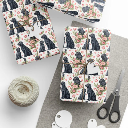 Black Lab in Bloom Wrapping Paper — styled gift wrapping with scissors and twine