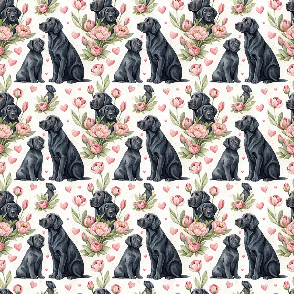 Black Lab in Bloom Wrapping Paper — repeating pattern tile