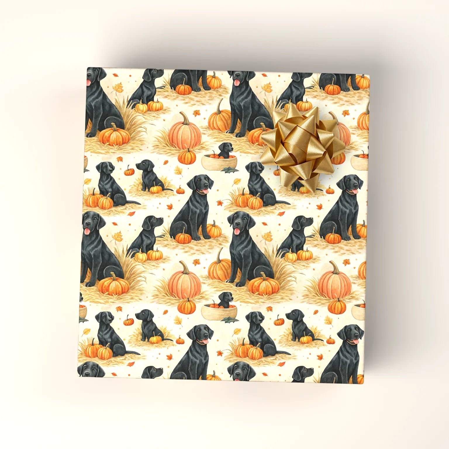 Black Lab Pumpkin Patch Fall Wrapping Paper — wrapped gift presentation