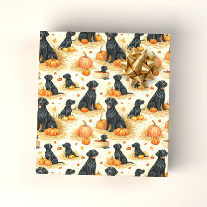 Black Lab Pumpkin Patch Fall Wrapping Paper — wrapped gift presentation